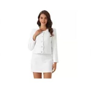 White Tweed Skirt Suit with Pearl Buttons